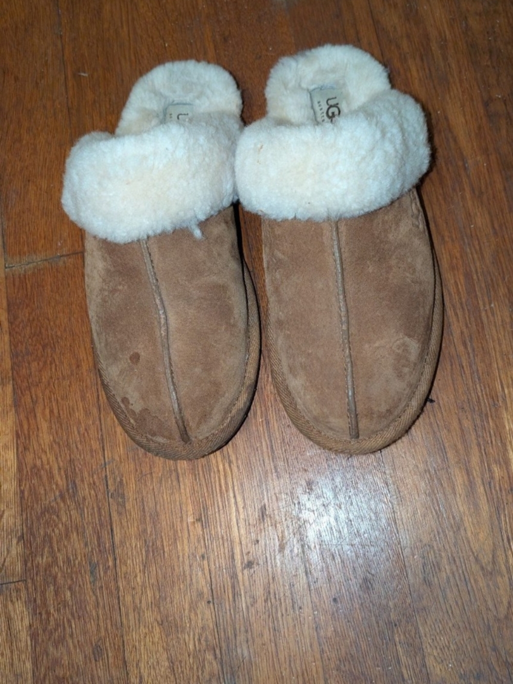 UGG Women's Chestnut Suede Shearling Cuff Slippers